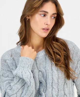 Juniors' Chunky Cable-Knit Crewneck Sweater