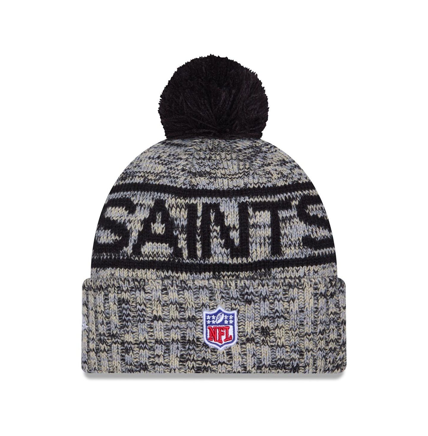 Мужской головной убор New Era Black New Orleans Saints 2025 Sideline Cold Weather Cuffed Knit with Pom Hat — фото 3