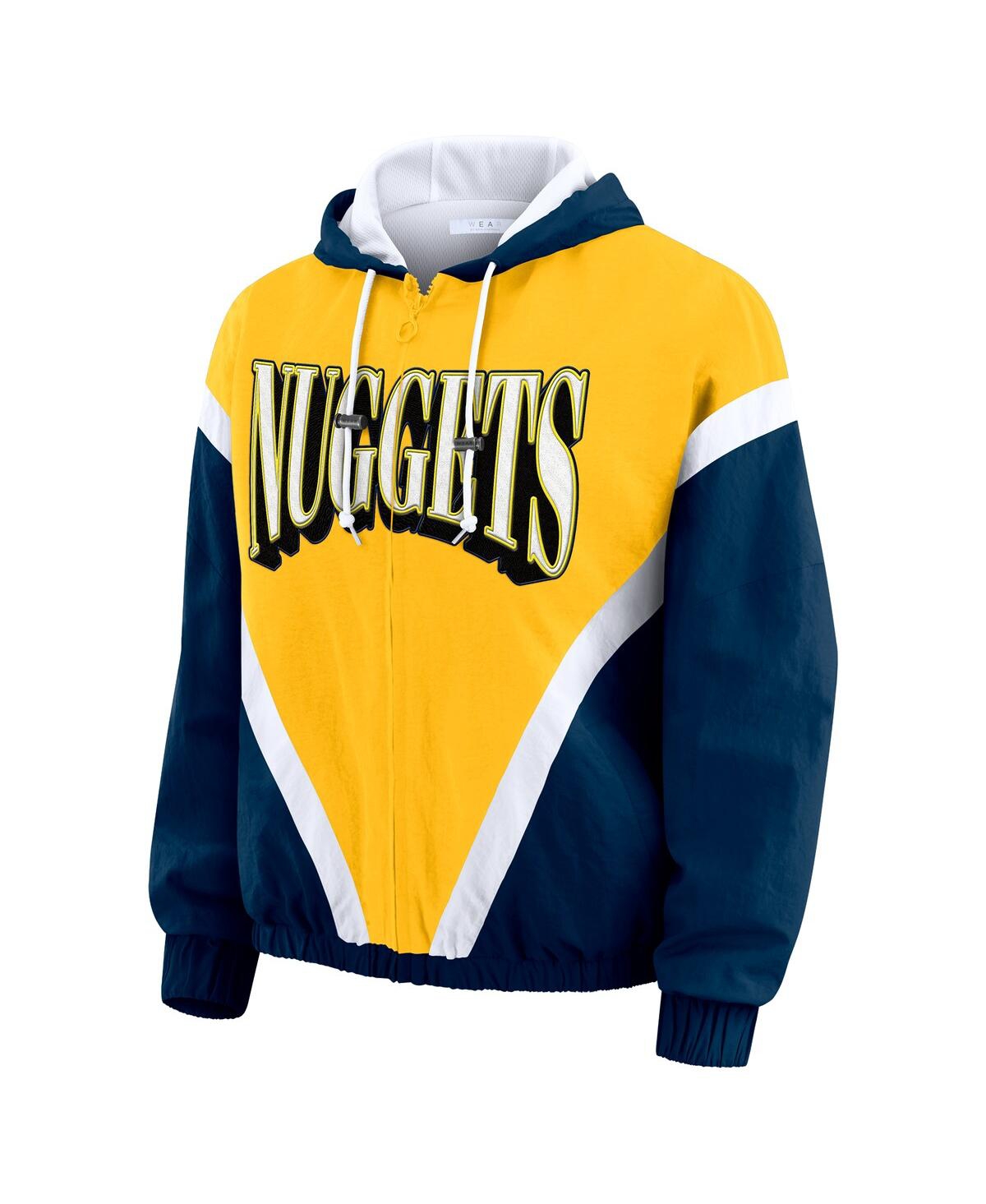 Wear By Erin Andrews Women's Gold/navy Denver Nuggets Color Block Full-zip Hoodie Windbreaker Jacket In Multi
