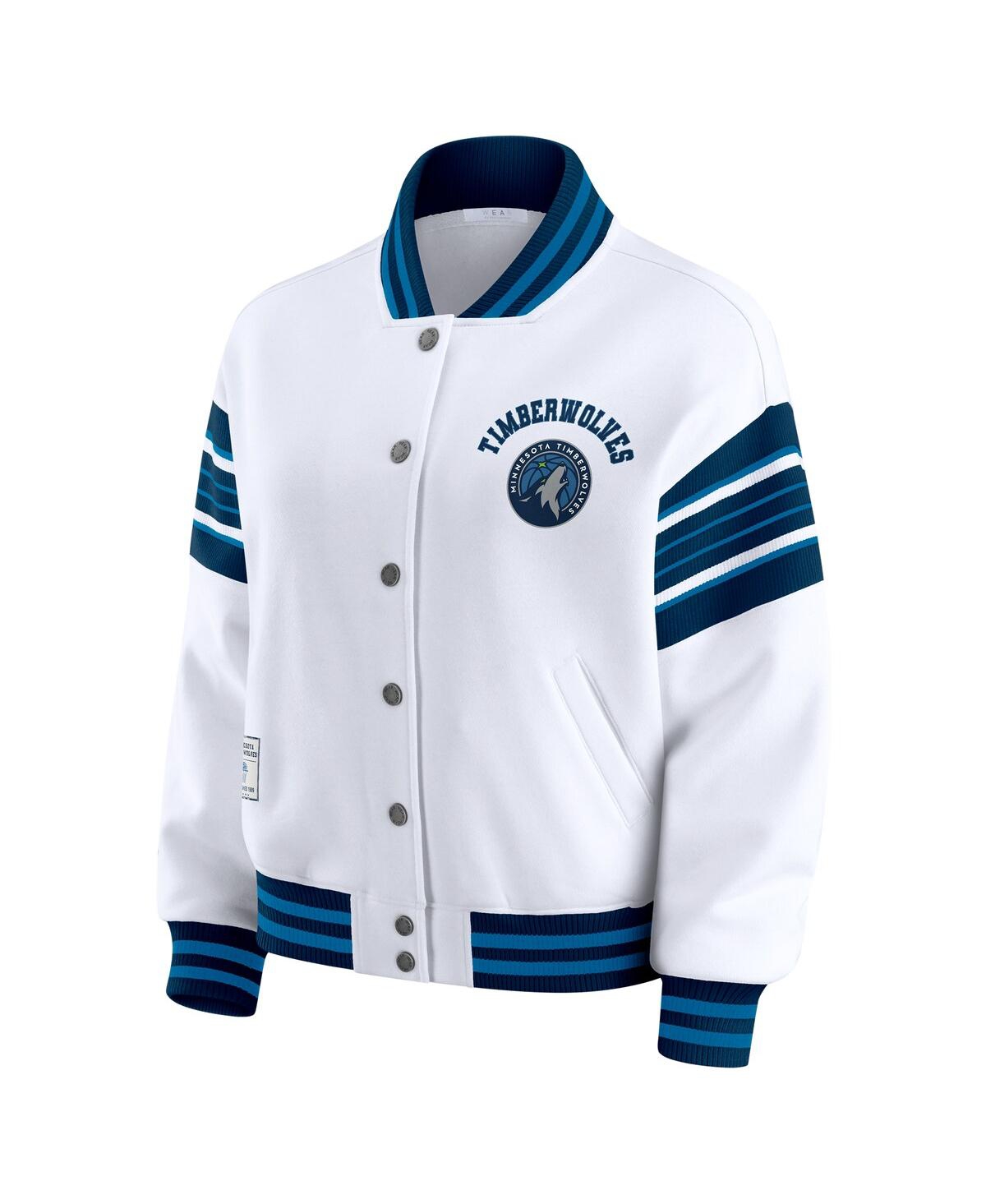 Wear By Erin Andrews Women's White Minnesota Timberwolves Snap Front Fleece Sweatshirt In White