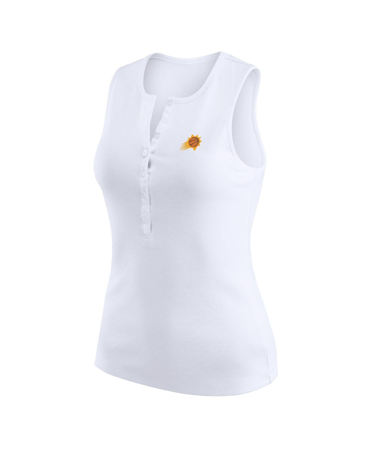 Wear By Erin Andrews Women's White Phoenix Suns Rib-knit Henley Tank Top In White