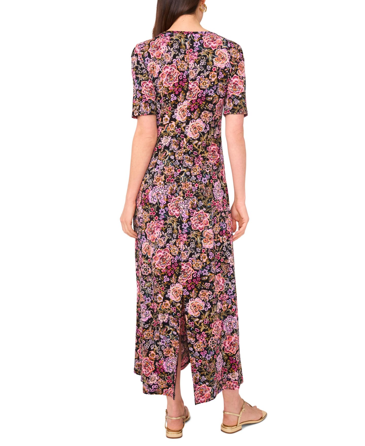 Женское платье Vince Camuto Floral Crew Neck Short-Sleeve Maxi, цвет: Насыщенный чёрный — фото 3