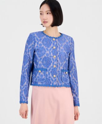 Women's Collarless Bonded Lace Jacket