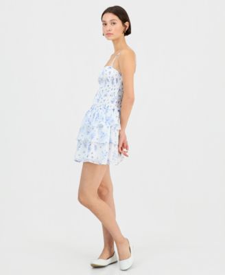 Juniors' Tiered-Skirt Sleeveless Mini Dress