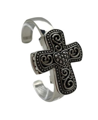 Silver Cross Shape Bangle Women Watch