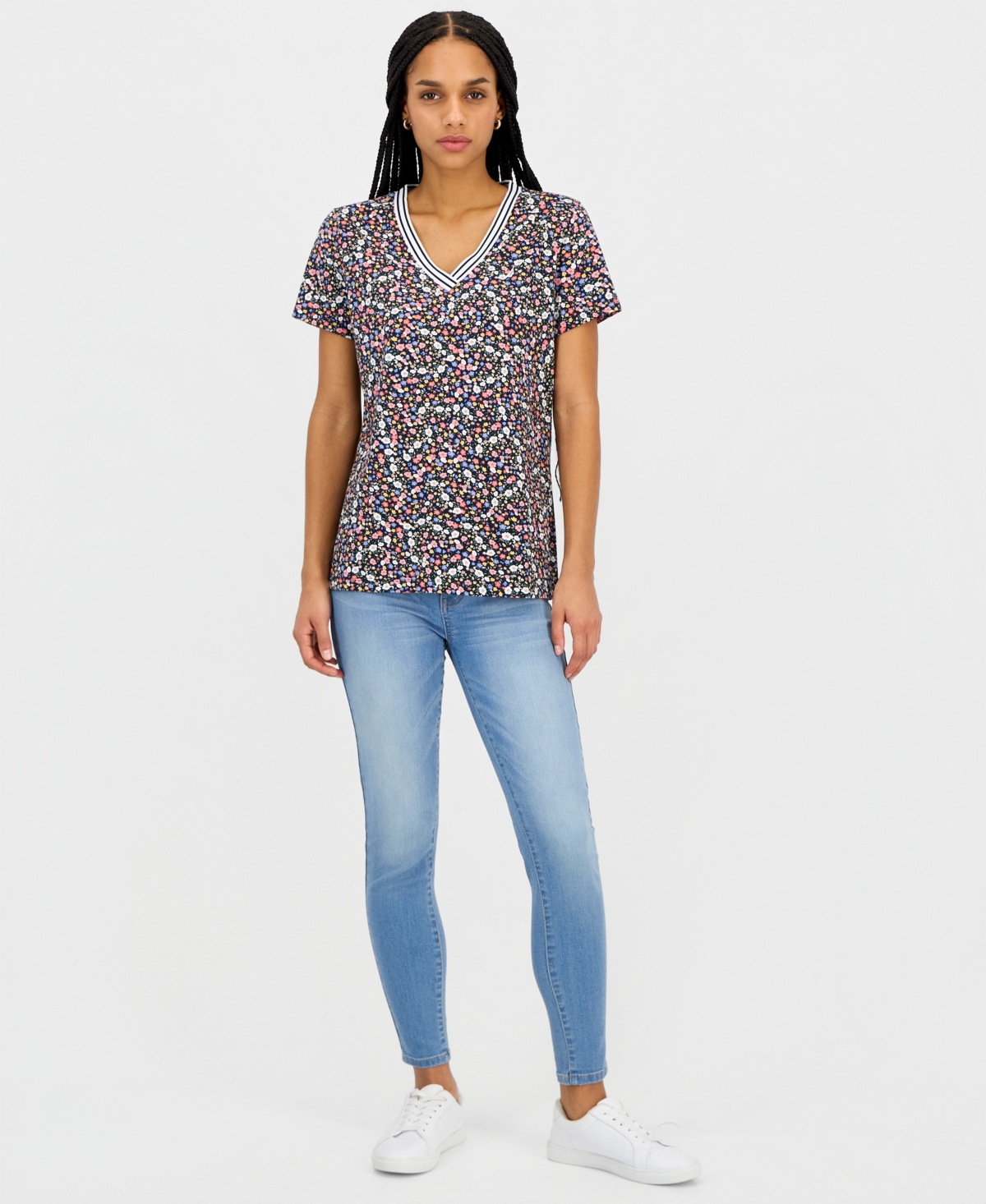 Nautica Women's Floral-Print Tipped T-Shirt