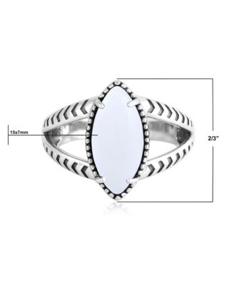 Sterling Silver White Agate Marquise Split Shank Ring, Size