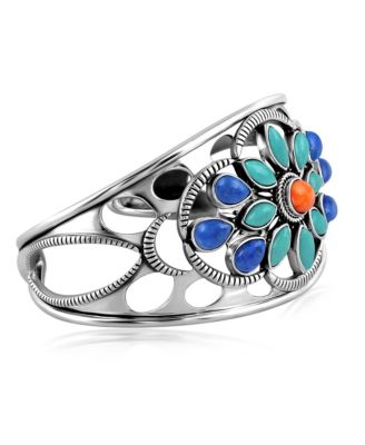 Sterling Silver Multi Gemstone Bold Cluster Cuff, Size Small