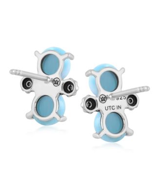 Sterling Silver Round Larimar Concha Stud Earrings