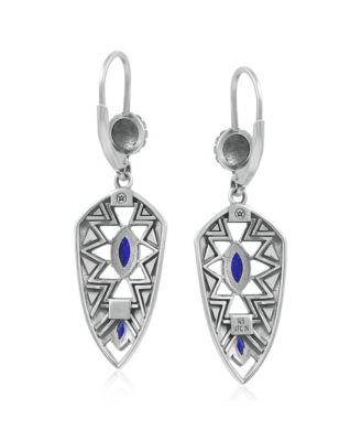 Sterling Silver Marquise Lapis Patterned Lever Back Earrings