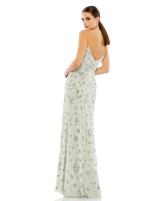 Women's Sequin Gown with Embellished Hemline and Belt