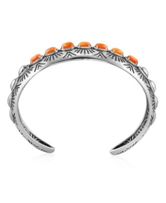 Sterling Silver Orange Spiny Oyster Textured Cuff Bracelet