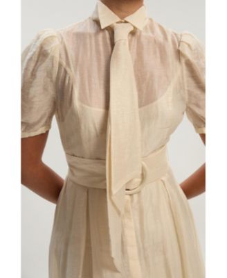 Women's Organdie Tie Neck Woven Midi Dress