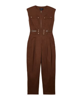 Women's Cotton & Faux Leather Utility Jumpsuit