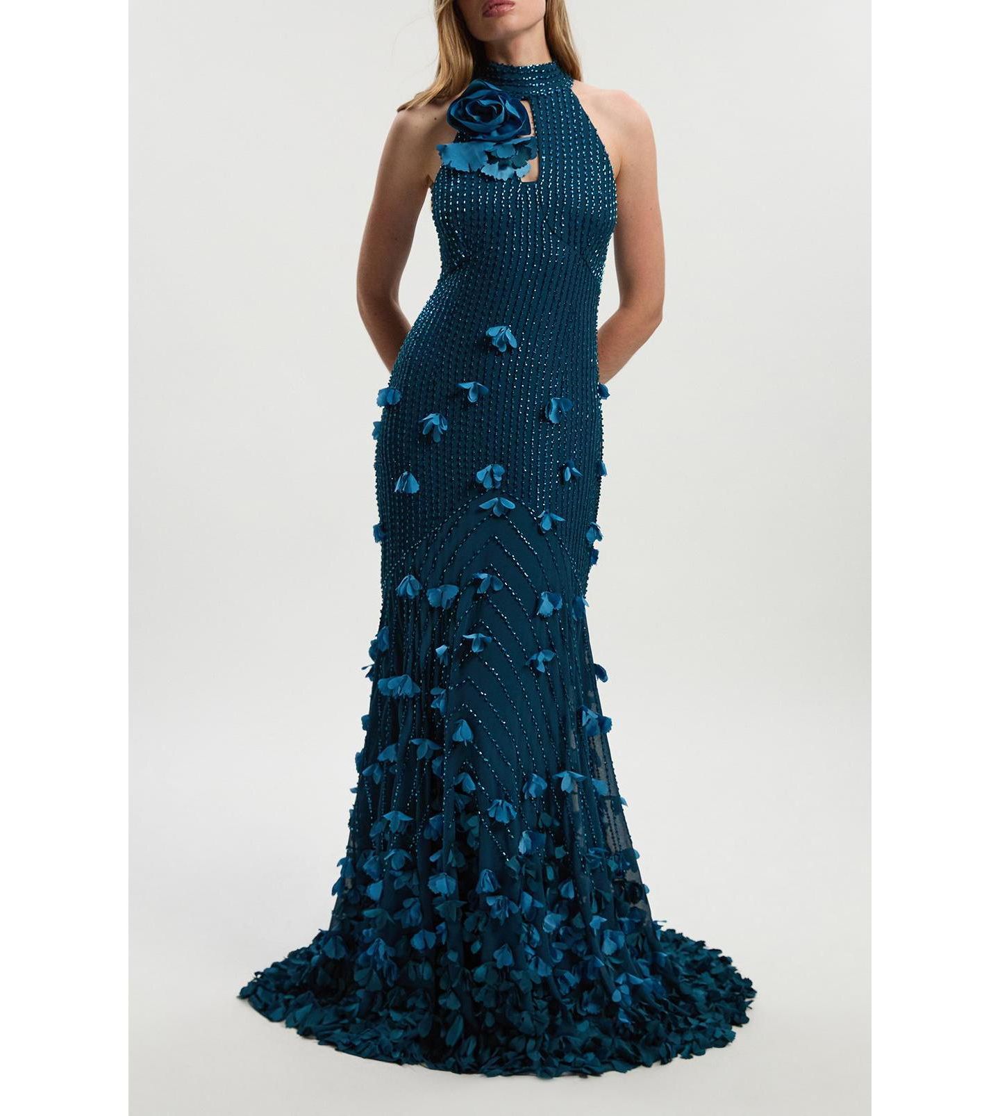 Женское платье Karen Millen Petite Woven Maxi Rosette, цвет: Бирюзовый — фото 5