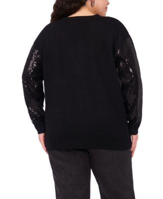 Plus Size Sequined V-Neck Cardigan Sweater