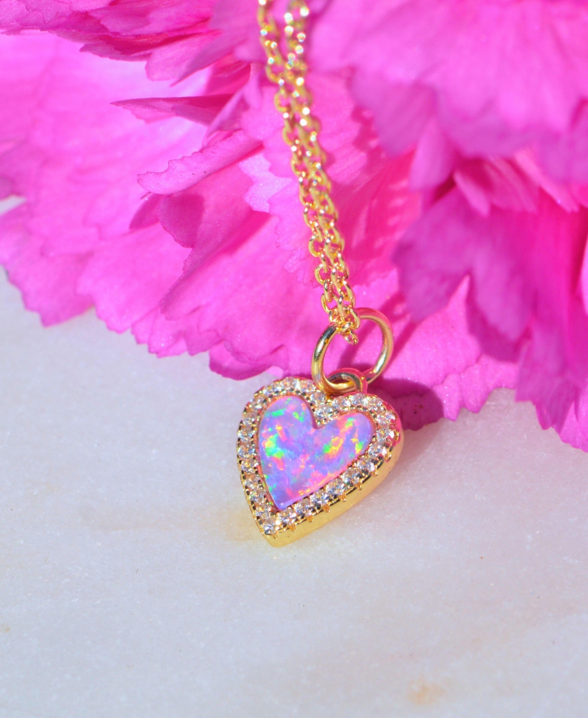 Kamaria Mini Heart Necklace With Lab-grown Opal In 14k Gold Plated Sterling Silver In Gold