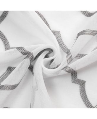 Transcendence 1 Piece Grommet Top Embroidered Sheer Trellis Clover Window Curtain Panel - Silver