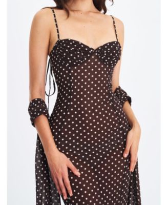 Women's Yadira Brown Base Polka Dot Chiffon Maxi Dress