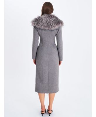 Women's Faye Grey Wool Blend Single-Breasted Coat with Removable Faux Fur Collar