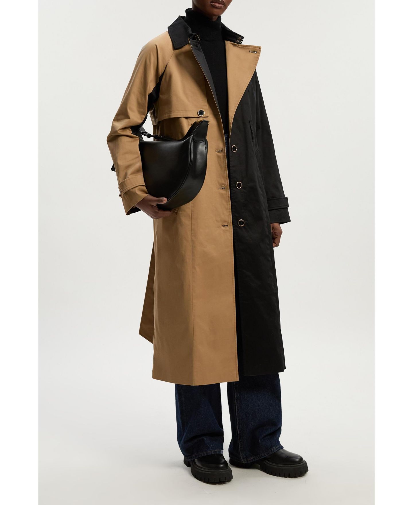 Женское пальто Karen Millen Color Block Belted Tailored Trench, цвет: Верблюжий — фото 8