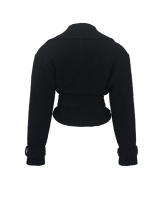 Women's Dara Black Wool Blend Cropped Double-Breasted Belted Coat