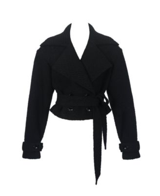 Women's Dara Black Wool Blend Cropped Double-Breasted Belted Coat