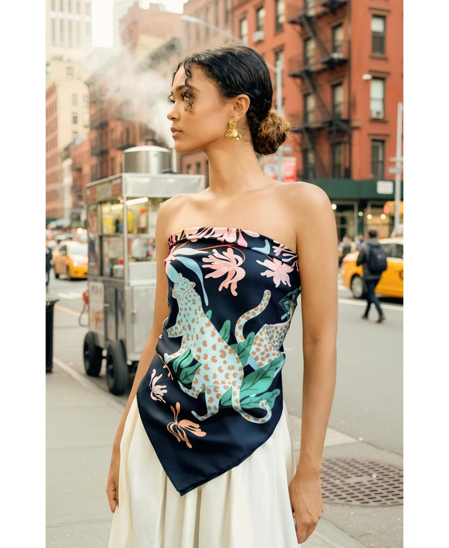 Jessie Zhao New York Double Sided Silk Scarf Night Jungle Gathering, цвет: Чёрный — фото 2