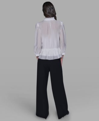 Women's V-Neck Ruffle Detail Top