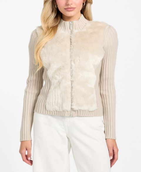 Женские кардиганы GUESS Women's Mila Mixed Media Faux-Fur Zip-Front Cardigan