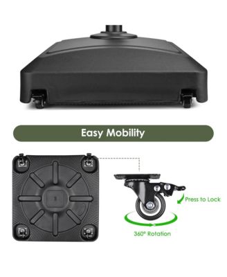 9ft Solid Wood Outdoor Patio Umbrella with Base Included Parasol Wheels Stand for Bistro Market Garden Deck Yard Poolside Navy