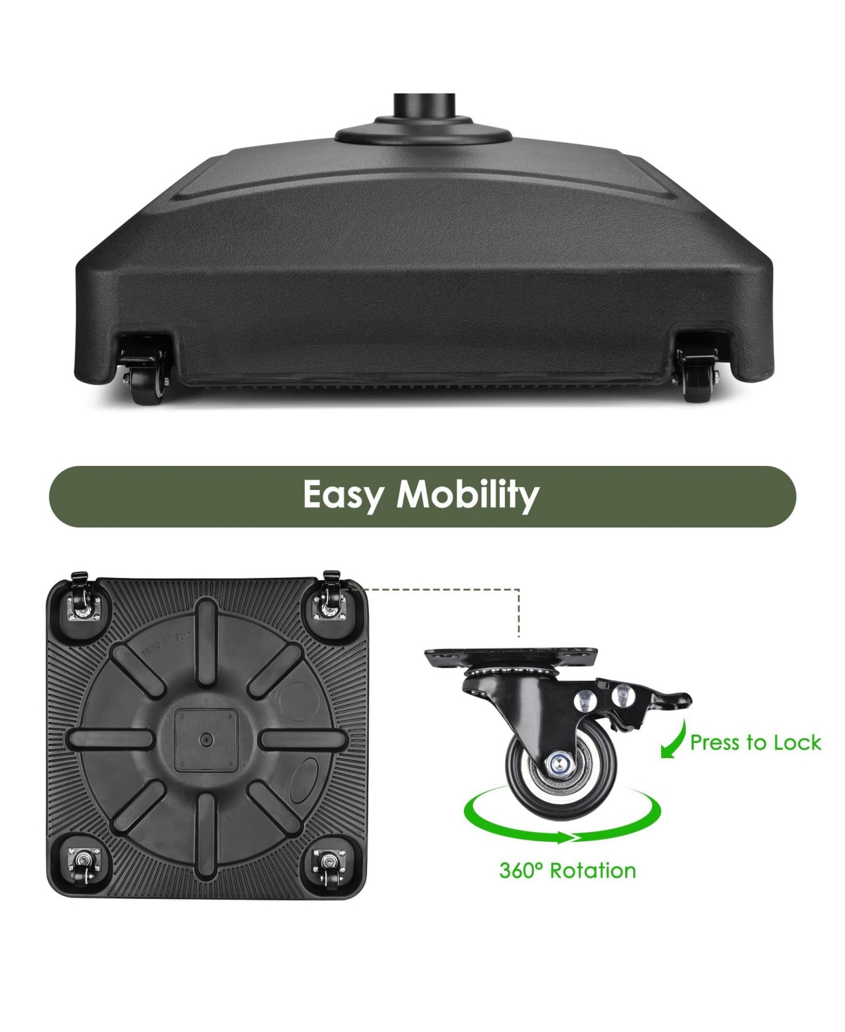 Yescom 9ft Solid Wood Outdoor Patio Umbrella with Base Included Parasol Wheels Stand for Bistro Market Garden Deck Yard Poolside Navy