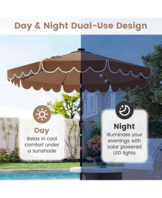 9.3 FT Solar Patio Umbrella Outdoor Market Sunshade with 24 LED Ruffles