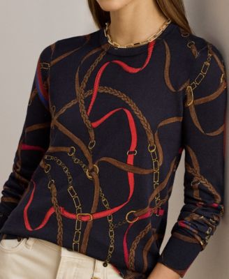 Petite Belting Print Long Sleeve Sweater