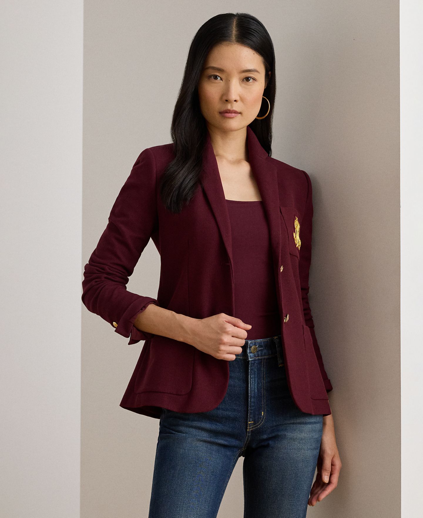 Женский пиджак Lauren Ralph Lauren Petite Bullion Jacquard Blazer, цвет: Тёмный гранатовый — фото 1