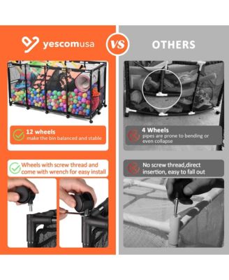 2 Pack Pool Toy Storage Bin Mesh Basket Organizer with Wheels Metal Frame