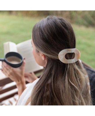 Large Oval Claw Clip Set – Golden Matte + Ivory Marble