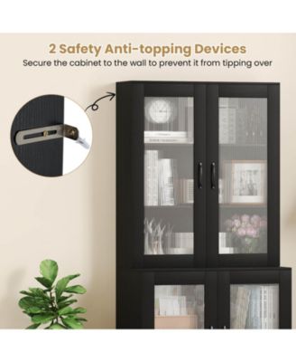 Kitchen Pantry Cabinet with Translucent Fluted Doors & Adjustable Shelf