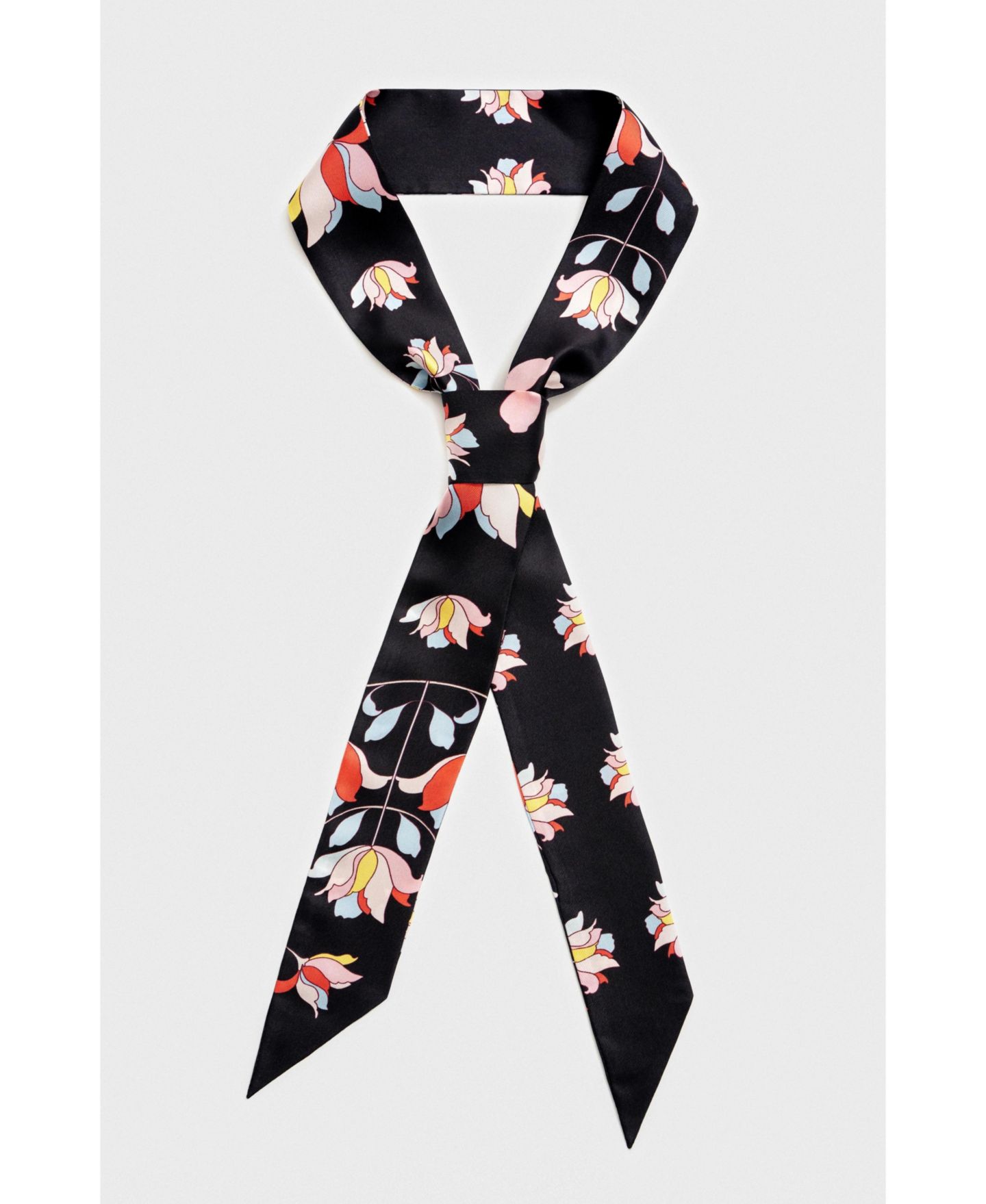 Jessie Zhao New York Silk Skinny Scarf Midnight Garden, цвет: Чёрный — фото 1