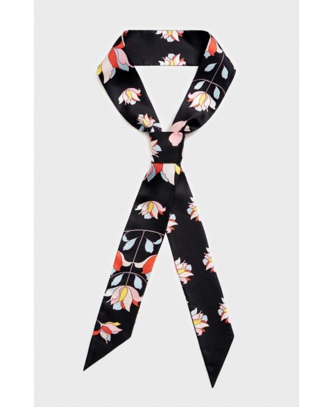 Jessie Zhao New York Silk Skinny Scarf Midnight Garden, цвет: Чёрный