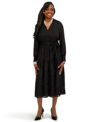 Women's Soft V-Neck Tiered Midi Dress