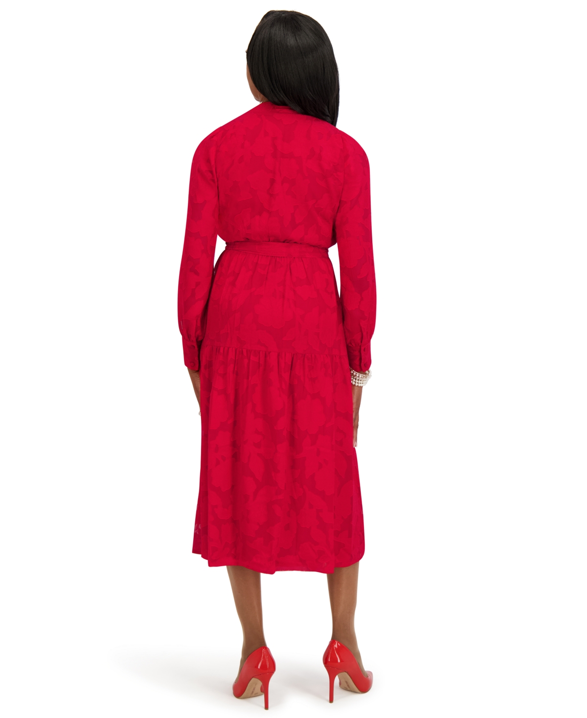 Kasper Women's Soft V-neck Tiered Midi Dress In Red