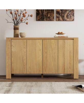  Retro Wood Buffet Cabinet - 4 Door, Adjustable Shelves (Natural)