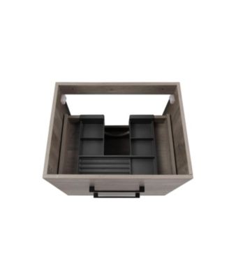 Grey Wood Vanity, Ceramic Sink, Mirror - Modern Bathroom