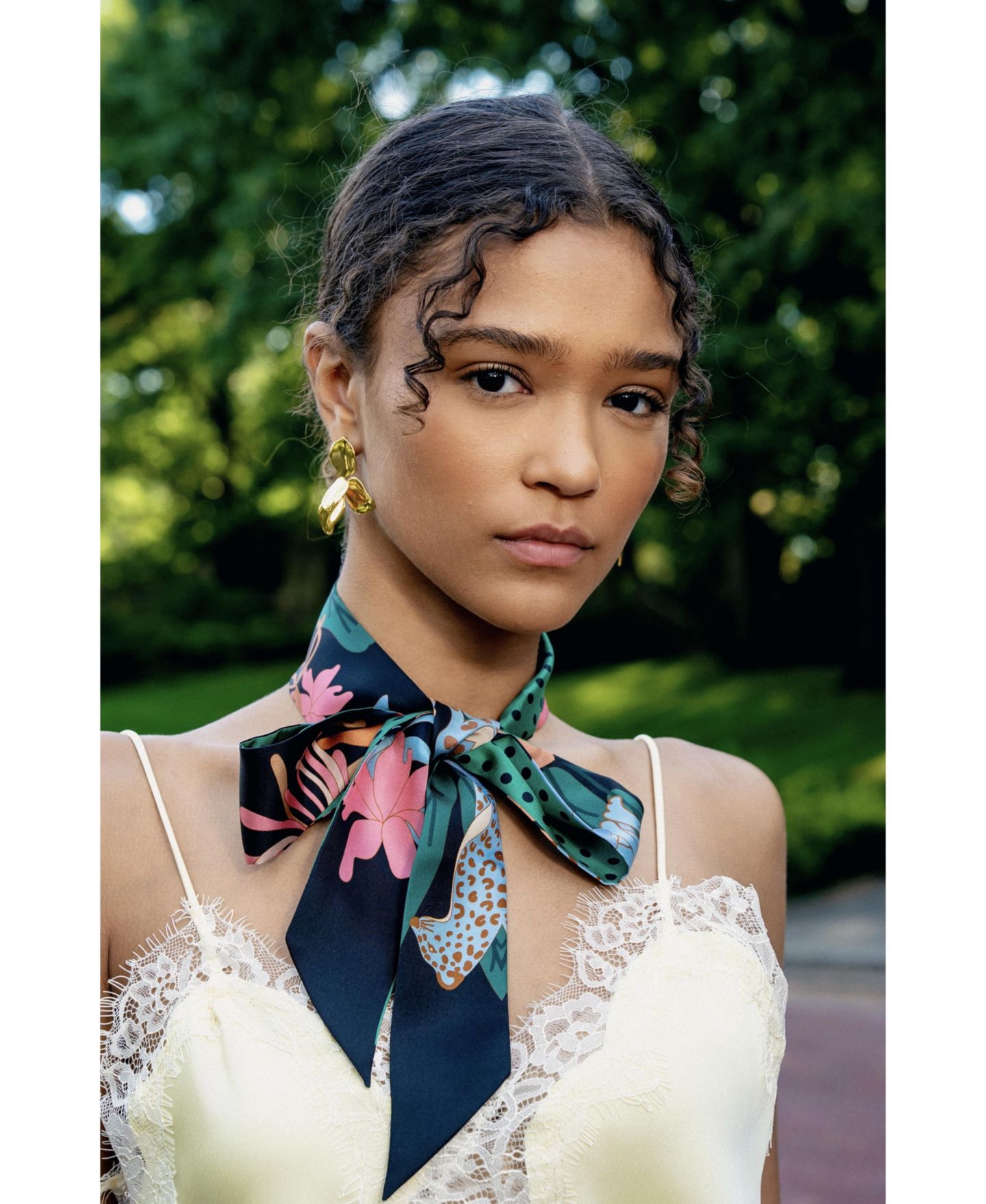 Женский шарф Jessie Zhao New York Silk Skinny Scarf Night Jungle Gathering, цвет: Зелёный — фото 3