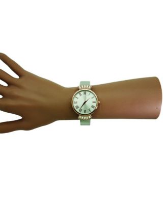 Silver Rose Gold Olivia Pratt Elegant Emerald Rhinestone Solid Metal Bangle Watch