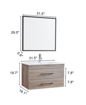 32" Grey Wood Vanity, Ceramic Sink, Mirror - Modern Bathroom