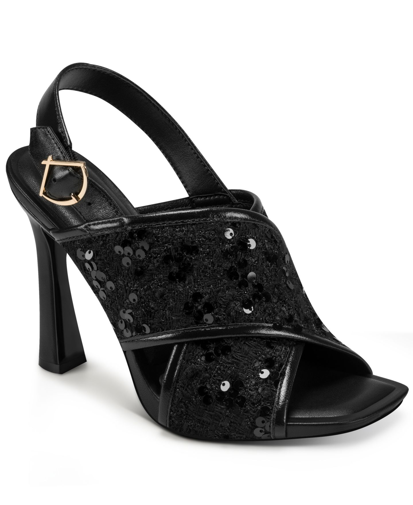 Женские сандалии KARL LAGERFELD PARIS Colbie Crossband Sequin Dress Sandals, цвет: Чёрный — фото 1