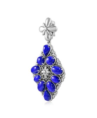 Sterling Silver Lapis Diamond Shaped Cluster Pendant Enhancer