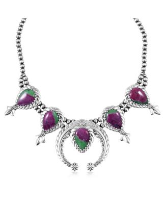 Sterling Silver Ruby Zoisite Pear-Cut Squash Blossom Necklace, 17 to 20 Inches